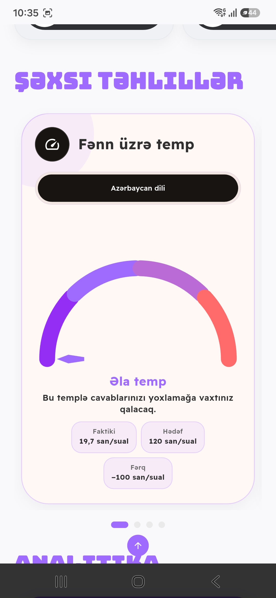 Fənn üzrə temp — cavablandırma sürəti göstəricisi